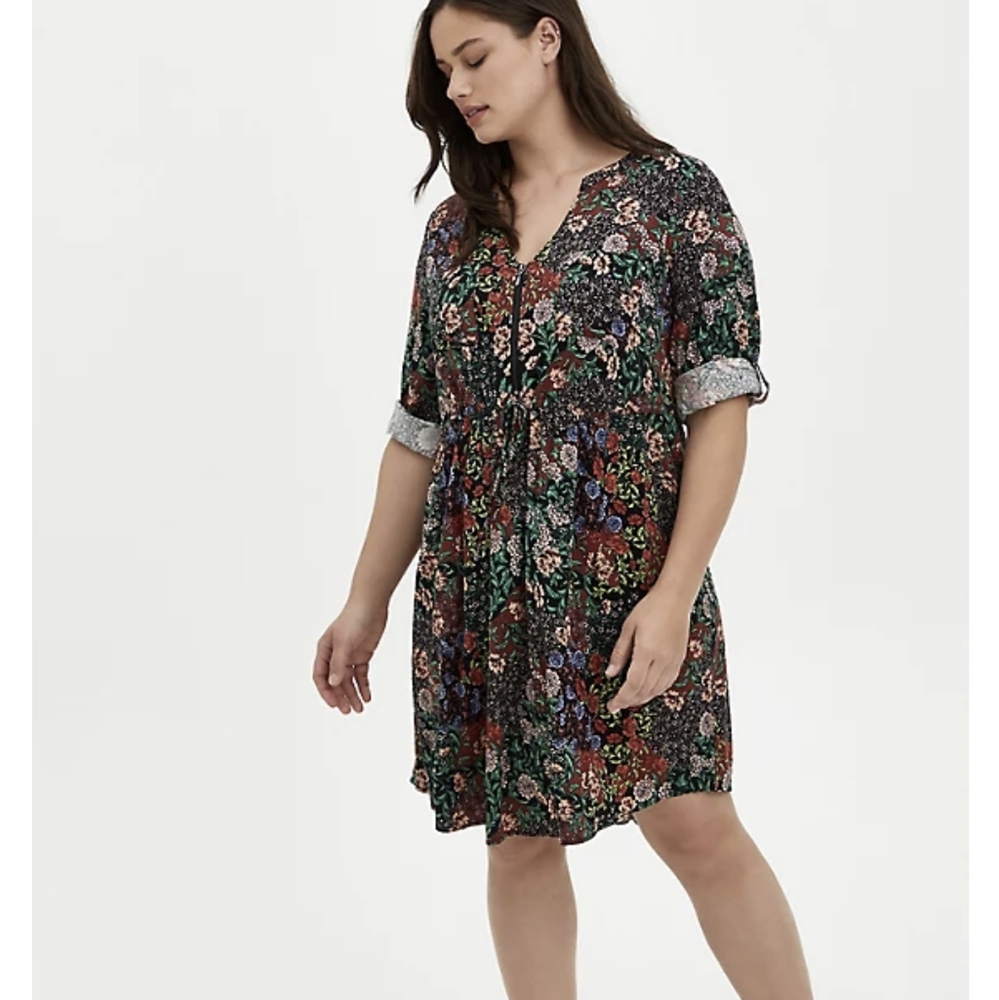 Torrid Floral Zip Front Shirt Dress , size 12, NEW